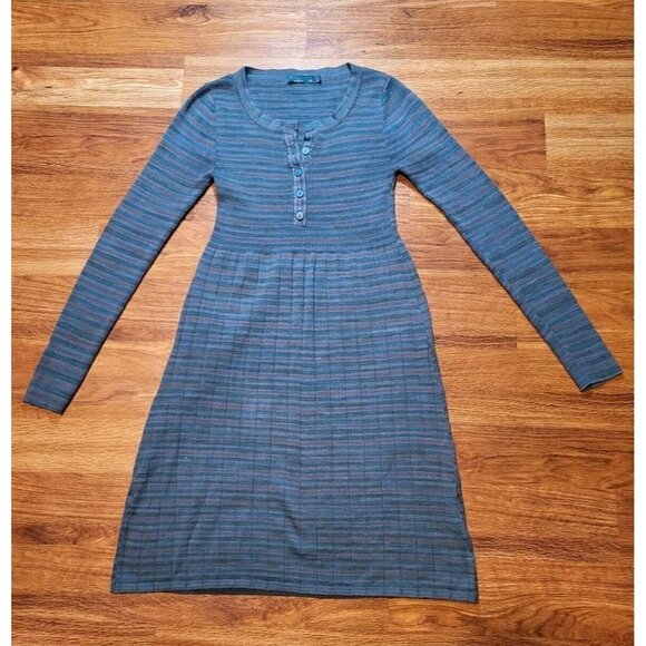 prAna Women’s Sz XS Leandra Blue Green Pleated Long‎ Sleeve Dress Organic Cotton - Picture 1 of 5